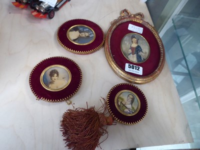 Lot 5012 - 4 framed and glazed miniature portraits