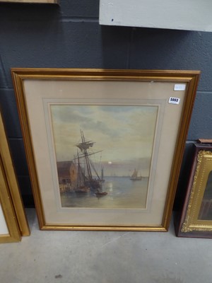 Lot 5063 - Watercolour of a harbour scene at sunrise