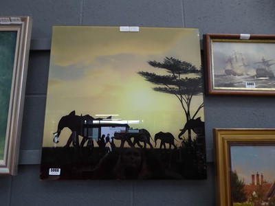 Lot 5066 - Print on glass of African elephants