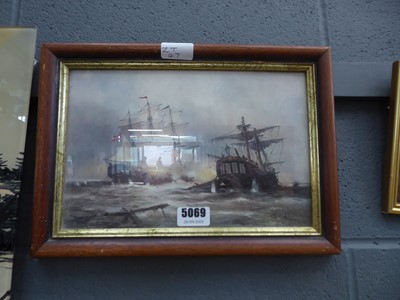 Lot 5069 - Framed and glazed print of a sea battle