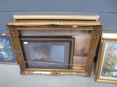 Lot 5085 - Gilt picture frame, prints of Mount Vesuvius,...