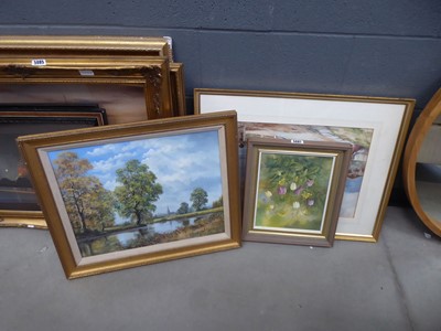 Lot 5087 - Watercolour of a chalet and mountains, oil on...