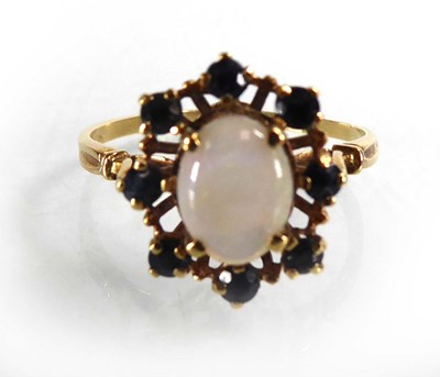 Lot A 14ct yellow gold cluster ring set oval opal...