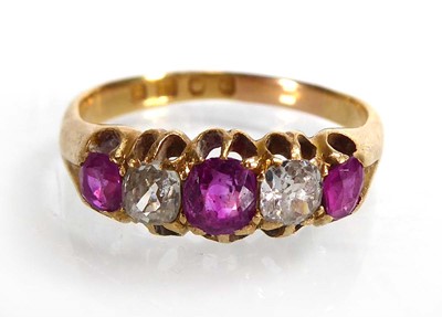 Lot A Victorian 18ct yellow gold ring set three...