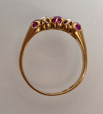 Lot A Victorian 18ct yellow gold ring set three...