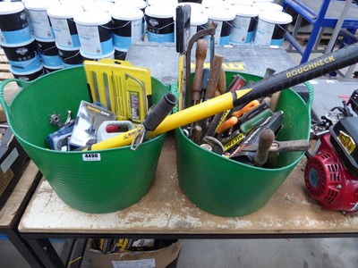 Lot 4490 - 2 plastic buckets with assortment of tools, to...