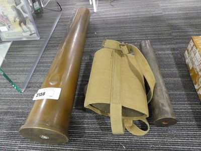 Lot 2156 - 2 WW2 shell cases along with WW2 hip flask