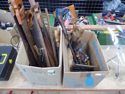 Lot 4496 - 2 boxes of assorted tools, to include saws,...