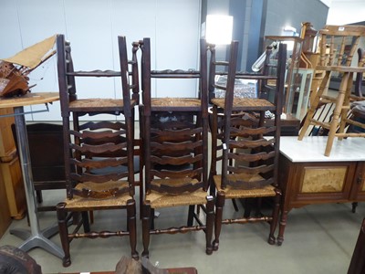 Lot 5111 - 6 ladder back rush seated chairs