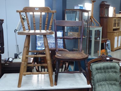 Lot 5112 - Cut down elm seated chair plus pine stick back...