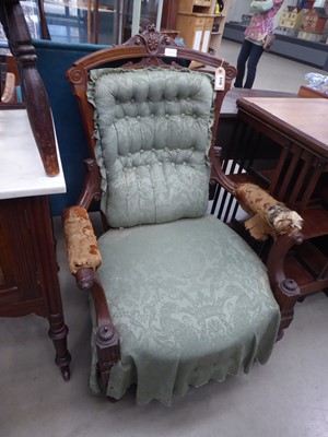 Lot 5114 - Carved Edwardian and upholstered armchair