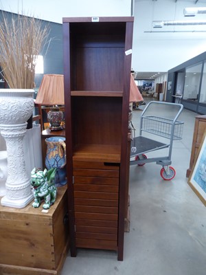 Lot 5121 - Dark wood open bookcase with cupboard under