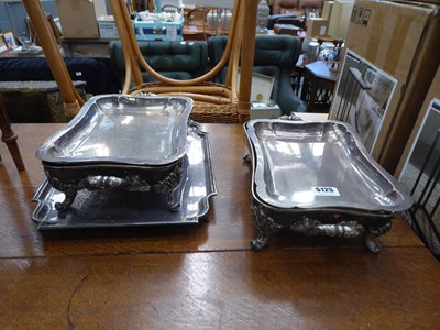 Lot 5125 - 2 silver plated bacon dishes plus tray