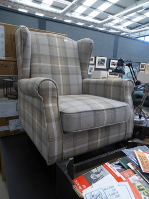 Lot 5128 - Tartan fabric wing back armchair