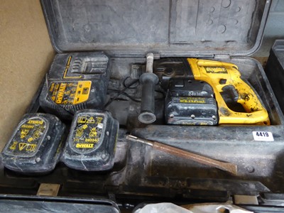 Lot 4419 - Dewalt cordless SDS drill with 3 batteries and...