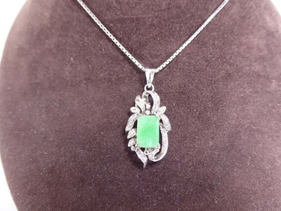 Lot A 14ct white gold boxlink necklace suspending...