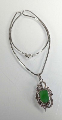 Lot A 14ct white gold boxlink necklace suspending...