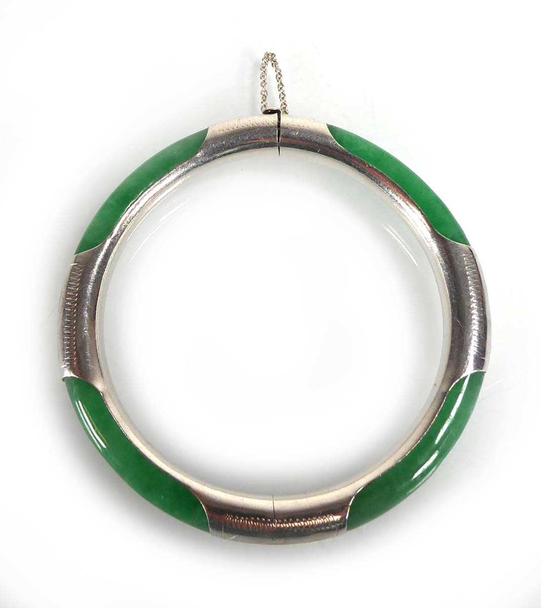 Lot A silver mounted hinged green hardstone...