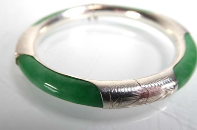 Lot A silver mounted hinged green hardstone...