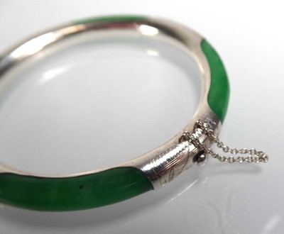 Lot A silver mounted hinged green hardstone...