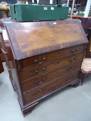 Lot 5229 - Inlaid Georgian bureau with 4 drawers under