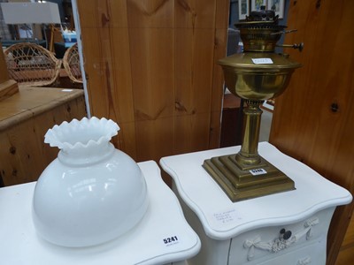 Lot 5240 - Brass oil lamp with glass shade