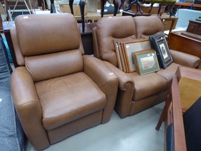 Lot 5246 - Brown leather effect 2 seater sofa and...