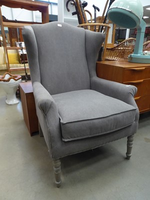 Lot 5195 - Grey fabric wingback armchair