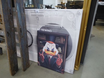 Lot 5268 - 2 wall hangings, tape cassette and Scrooge McDuck