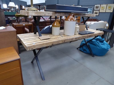 Lot 5277 - Pine garden table with X shaped stretcher and...