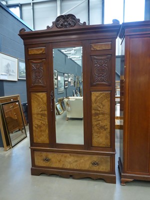 Lot 5280 - Edwardian single door wardrobe with carved...