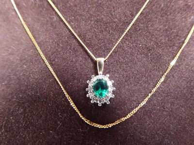 Lot A 9ct yellow gold finelink necklace suspending...