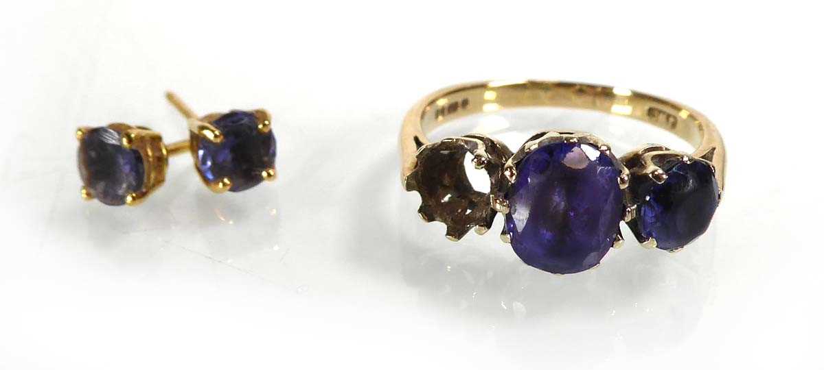 Lot A 9ct yellow gold ring set two oval tanzanite,...