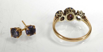 Lot A 9ct yellow gold ring set two oval tanzanite,...