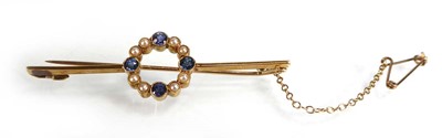 Lot A yellow metal bar brooch set four sapphires...