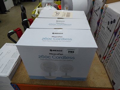 Lot 3164 - Three twin pack Meaco cordless fans