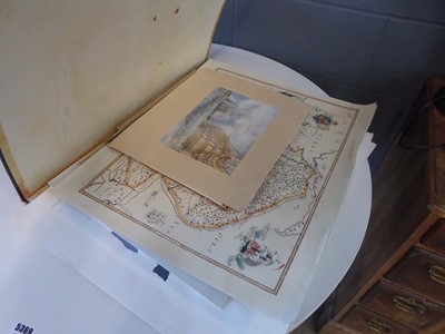 Lot 5367 - Folio with qty of prints, watercolours and maps