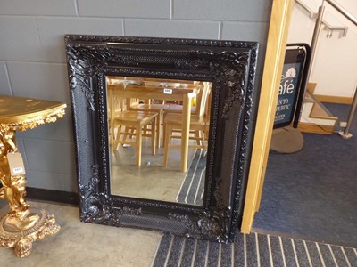 Lot 5376 - Rectangular bevelled mirror in black painted...