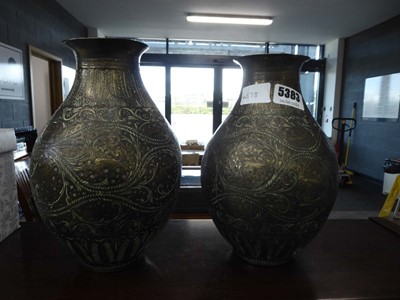 Lot 5383 - Pair of Indian brass vases