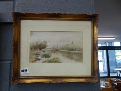 Lot 5388 - Watercolour of embankment with church in...