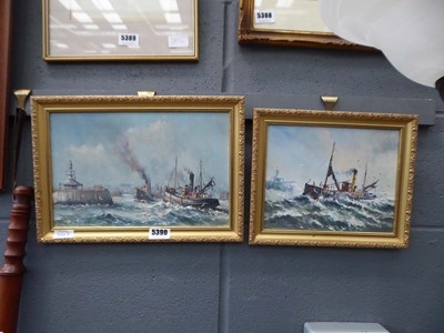 Lot 5390 - Pair of oils on board fishing trawlers in estuary