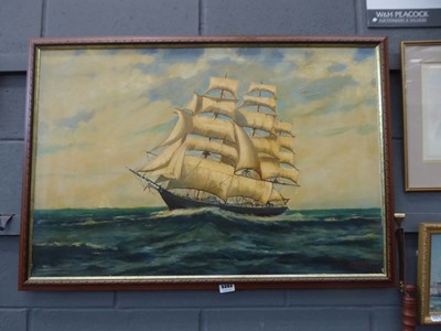 Lot 5393 - Oil on canvas of sailing ship at sea