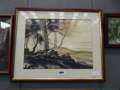 Lot 5398 - Watercolour figure sitting on rocks