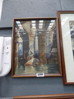 Lot 5399 - Watercolour figures in flooded church