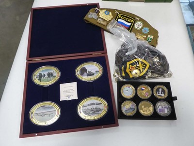 Lot 2506 - Box containing coin sets, badges and 70th...