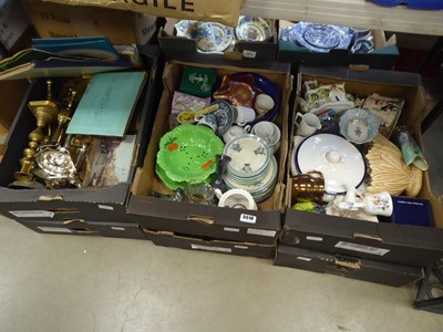 Lot 5510 - 6 boxes containing glassware, brass and other...