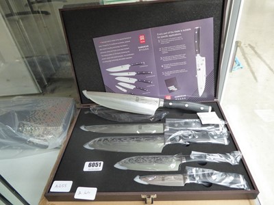 Lot 6051 - 5 piece Damascus steel knife set