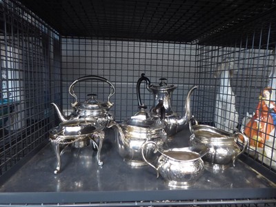 Lot 5583 - Cage containing spirit kettle and 4 piece tea...