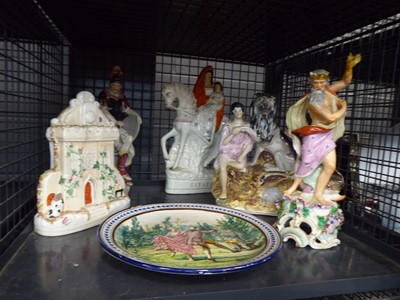 Lot 5602 - Cage containing Staffordshire figures, plus...