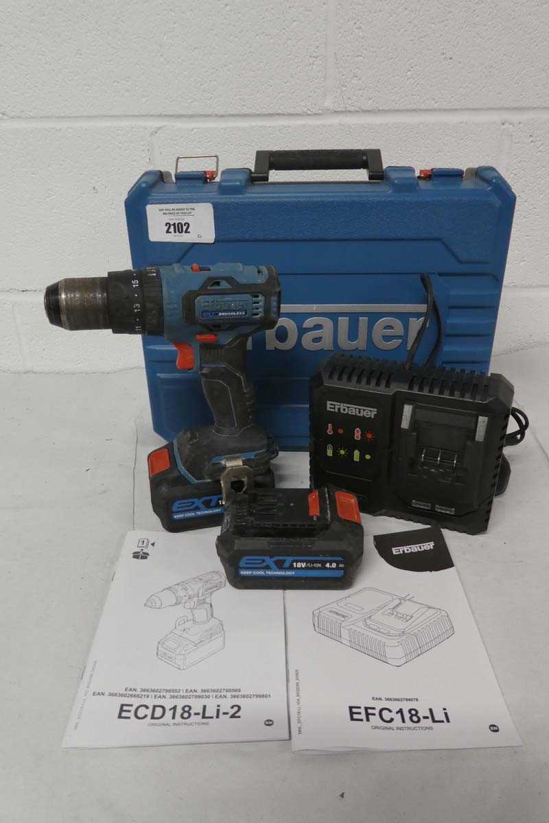 Lot Cased Erbauer EXT brushless 18V cordless combi...